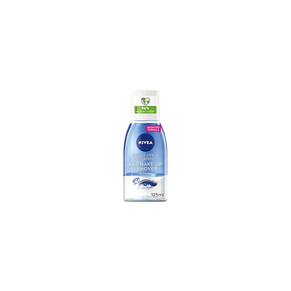 NIVEA Double Effect Waterproof Eye Make-Up Remover (125ml), Daily Use Face Cleanser For Make-Up And Mascara With Cornflower Extract And Biotin