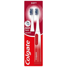 Colgate 360 Sonic Max White Battery Powered Toothbrush cleans in 4 ways and polishes teeth surface for a healthy, whole mouth clean with a replaceable