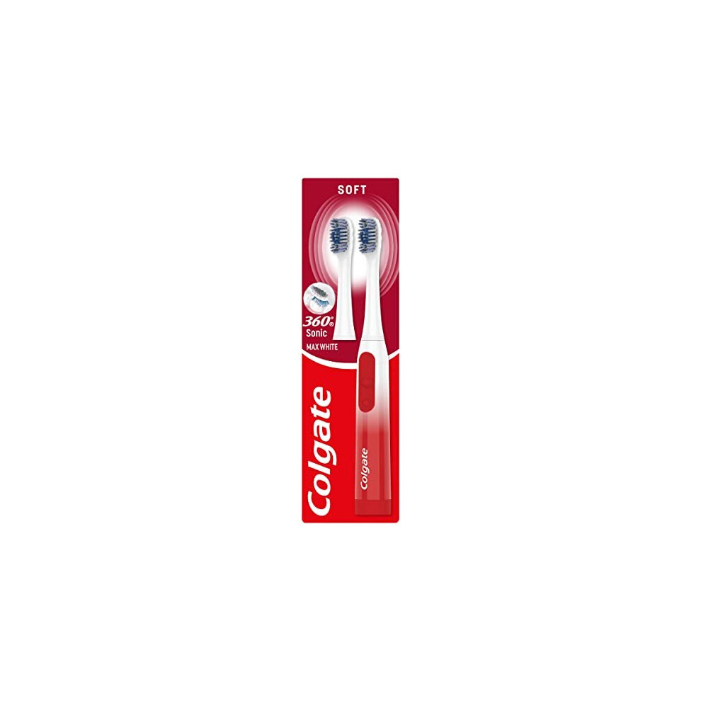 Colgate 360 Sonic Max White Battery Powered Toothbrush cleans in 4 ways and polishes teeth surface for a healthy, whole mouth clean with a replaceable