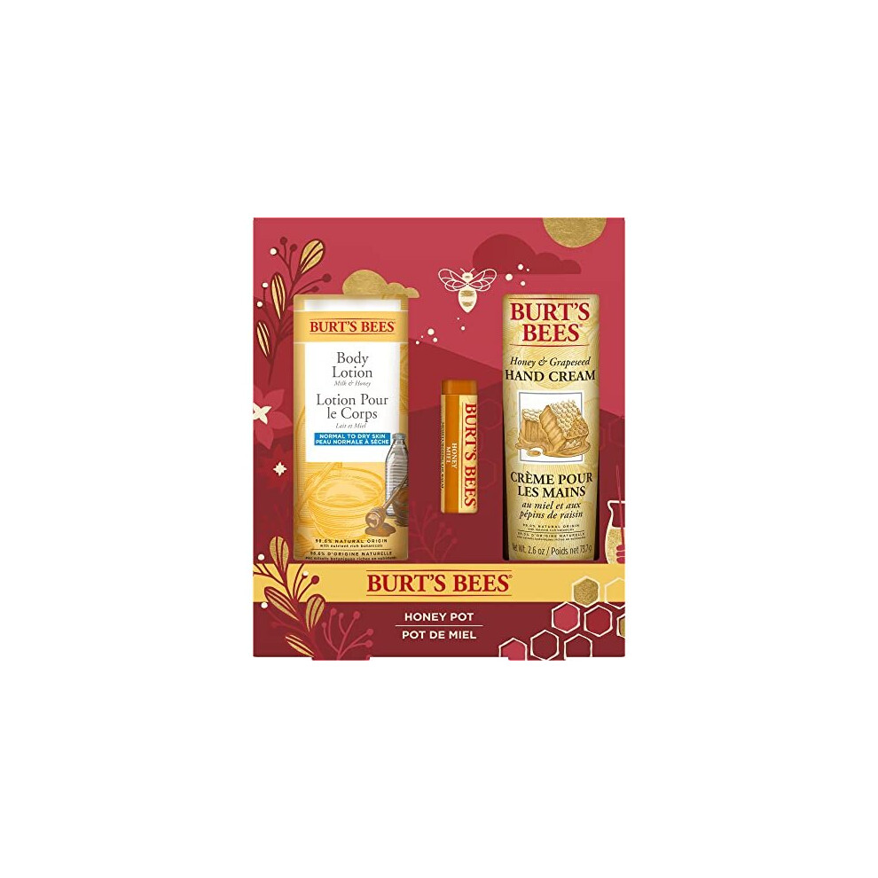 Burt's Bees Giftset, Honey Lip Balm, Hand Cream and Body Lotion, Honey Pot