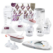 Tommee Tippee Complete Borstvoedingsset, één elektrische borstkolf, voedings- en flessenwarmer, babyflesjes, borstkompressen en melkzakjes