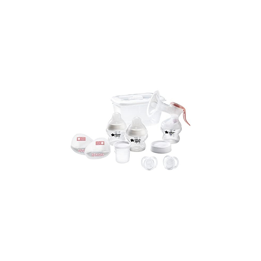 Tommee Tippee Breastfeeding Starter Kit, Manual Breast Pump, Baby Bottles and Teats, Steriliser Box, Soothers, Breast Pads, Breastmilk Storage Pots