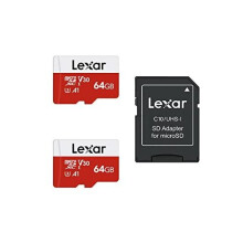 Lexar 64GB Micro SD Card 2 Pack, microSDXC UHS-I Flash Memory Card with Adapter - Up to 100MB/s, U3, Class10, V30, A1, High Speed TF Card (2 microSD
