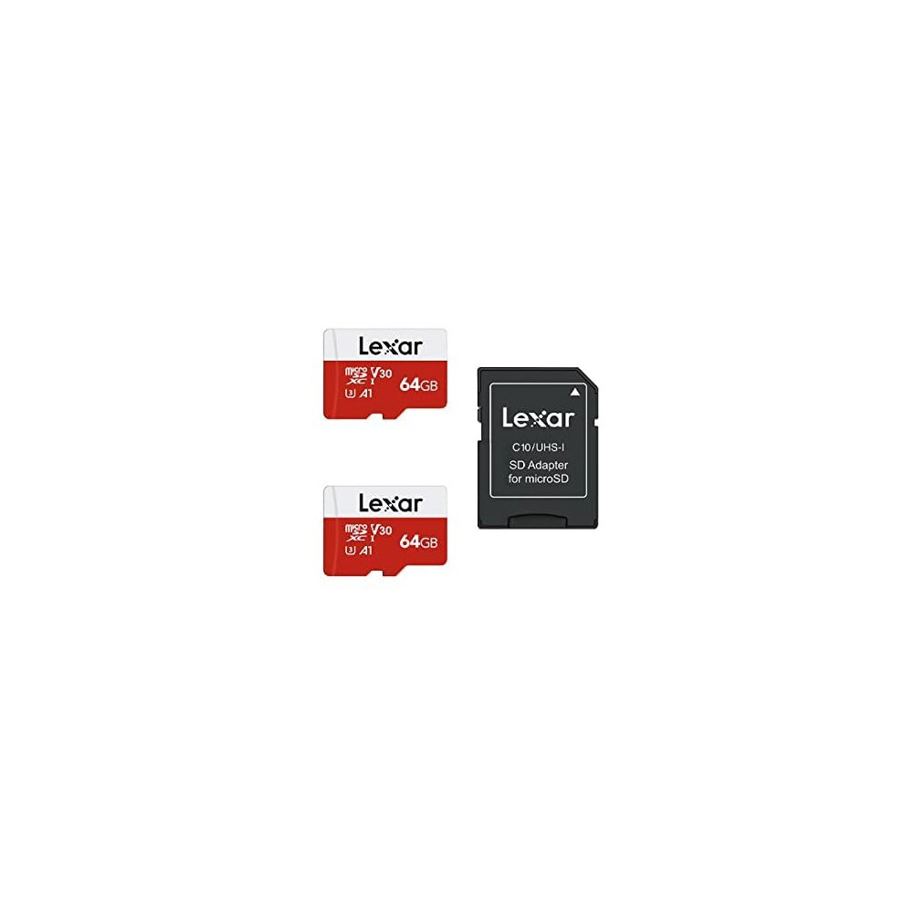 Lexar 64GB Micro SD Card 2 Pack, microSDXC UHS-I Flash Memory Card with Adapter - Up to 100MB/s, U3, Class10, V30, A1, High Speed TF Card (2 microSD