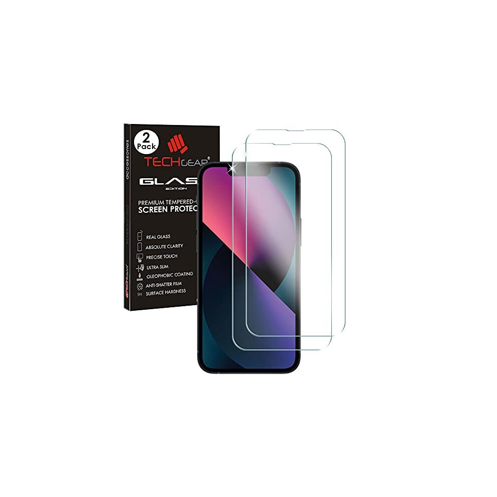 Techgear [2 Pack Glass Edition For Iphone 14 6.1" Tempered Glass Screen Protector Cover [2.5D Round Edge] [9H Hardness] [Crystal Clarity]