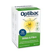 Optibac Probiotics Bifido & Fibre - Vegan Digestive Probiotic Supplement with FOS Fibre to Maintain Regularity & 25 Billion Bacterial Cultures - 30