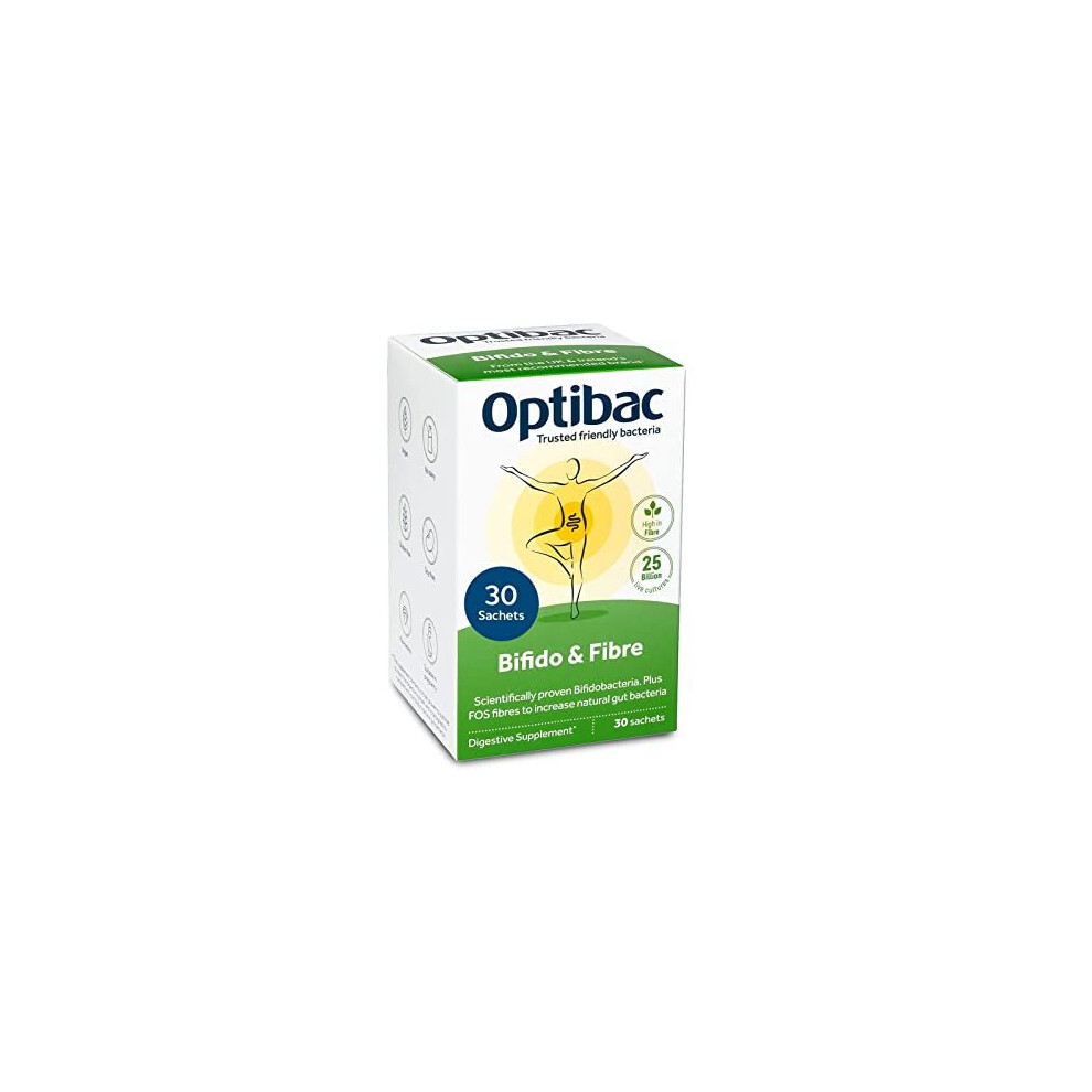 Optibac Probiotics Bifido & Fibre - Vegan Digestive Probiotic Supplement With FOS Fibre To Maintain Regularity & 25 Billion Bacterial Cultures - 30