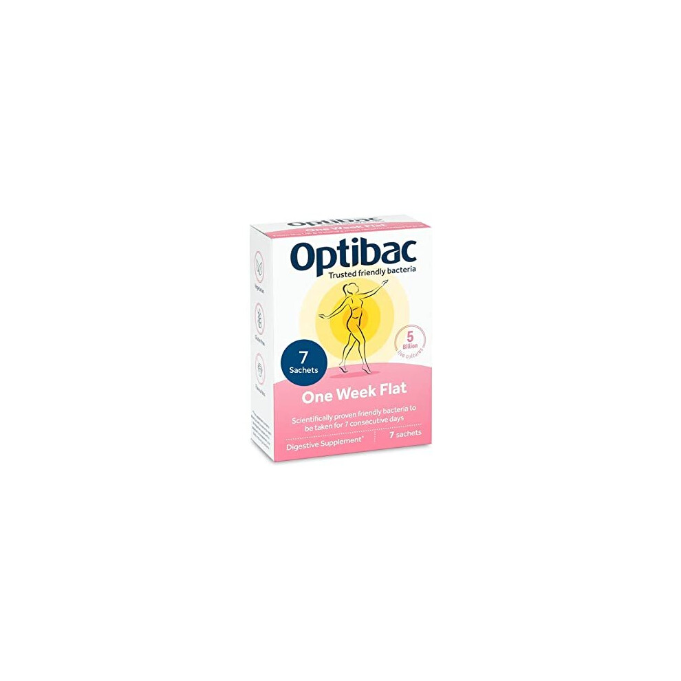 Optibac Probiotics One Week Flat - Vegan Digestive Probiotic Supplement Suitable For Bloating With 5 Billion Bacterial Cultures - 1 Week Supply, 7