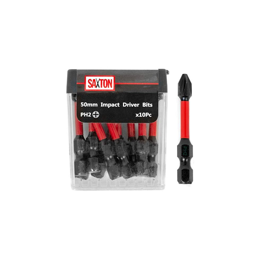 Saxton 10X Ph2 - 50Mm Impact Duty Screwdriver Drill Driver Bits Sets Tic Tac Box Dewalt Milwaukee Bosch 5060611240306