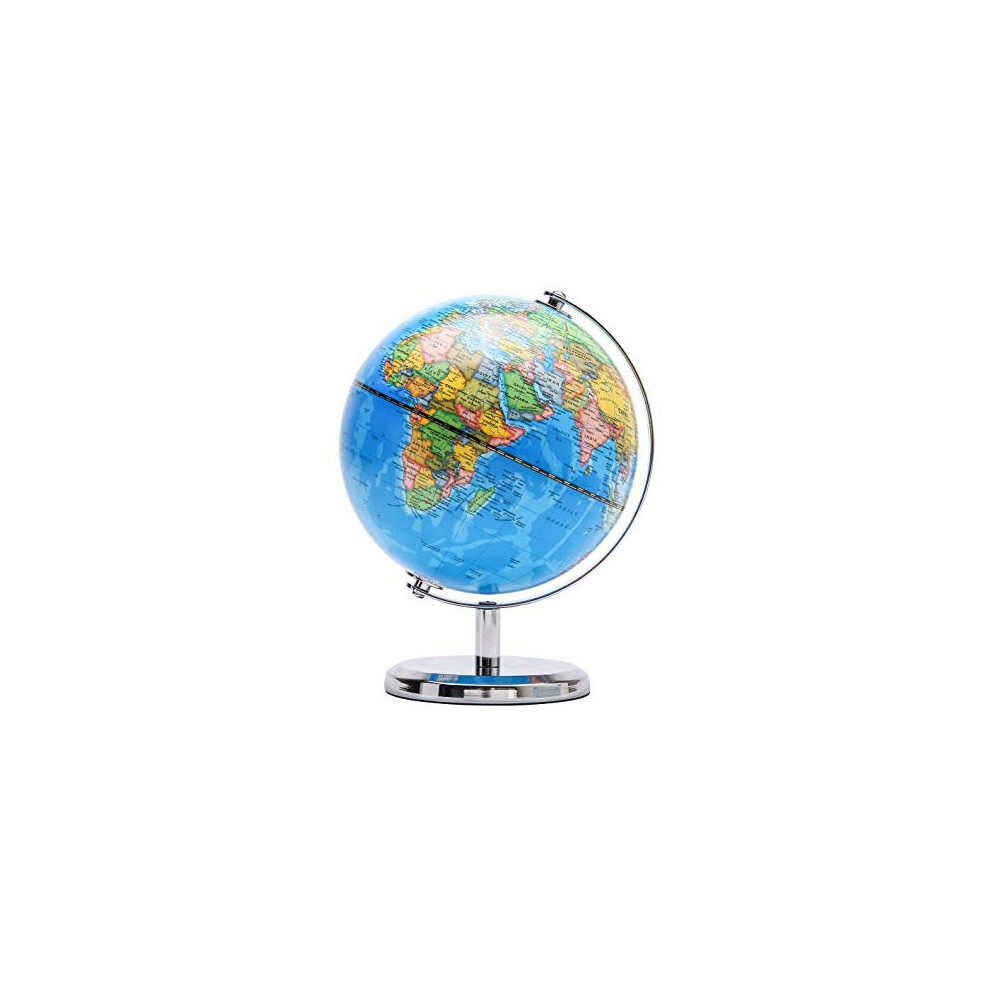 Exerz 20cm World Globe Political Map - Educational Globes Geographic - Stainless Steel Arc and Base - School Home (20cm diameter)