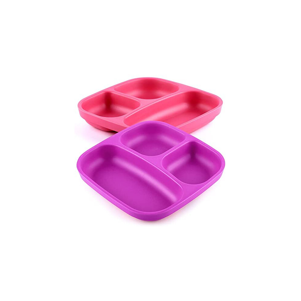 Get Fresh Pla Kids Divided Plates Set – 2-Pack Melamine-Free 3 Compartment Plates For Kids And Toddlers – Stackable Bpa-Free Childrens Dinnerware