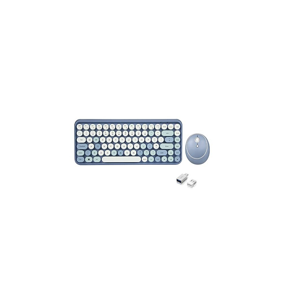 Perixx Periduo-713 Wireless 2.4 Ghz Cute Keyboard And Mouse Combo, Retro Round Key Caps, Uk Layout, Pastel Blue 4049571005713