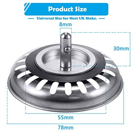 OWill Kitchen Sink Strainer Plug Stainless Steel Thicken for Kitchen Sink, Diameter 78mm 1