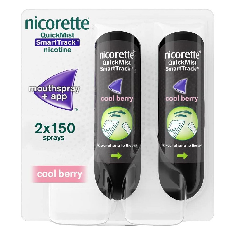 Nicorette Quickmist SmartTrack Mouthspray, Cool Berry (2 x 150 sprays) Smoking or Vaping cessation Aid, designed to start reducing cravings in 30 seconds (Quit Smoking or Quit Vaping Aid) - Image 2