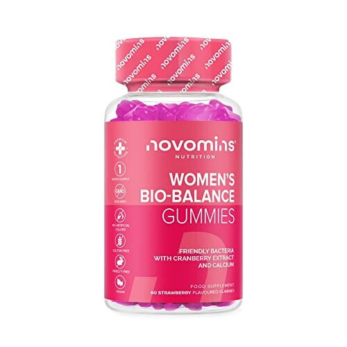 Novomins Women's Bio-Balance Probiotic Gummies for Intimate Flora & Gut Health - Multi-Strain, Vegan, Gluten-Free, Strawberry Flavor