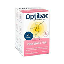 Optibac Probiotics One Week Flat - Vegan Digestive Probiotic Supplement Suitable for Bloating with 5 Billion Bacterial Cultures - 4 Week Supply - 28