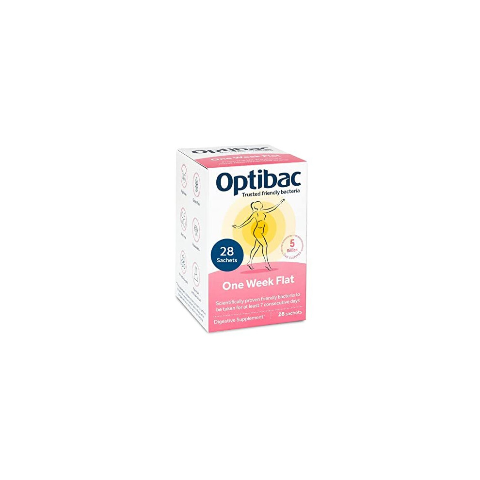 Optibac Probiotics One Week Flat - Vegan Digestive Probiotic Supplement Suitable for Bloating with 5 Billion Bacterial Cultures - 4 Week Supply - 28