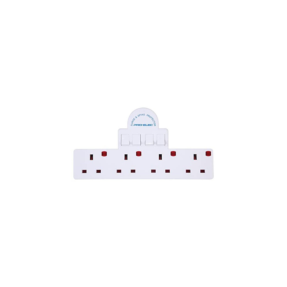 Pro-Elec 13 A 4 Way Switched Adaptor with Surge Protection - White