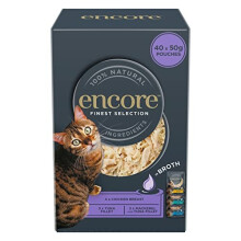 Encore 100% Natural Wet Cat Food Pouch, Chicken and Fish Multipack in Broth, 4x 10x50g Pouches (Total 40 pouches)