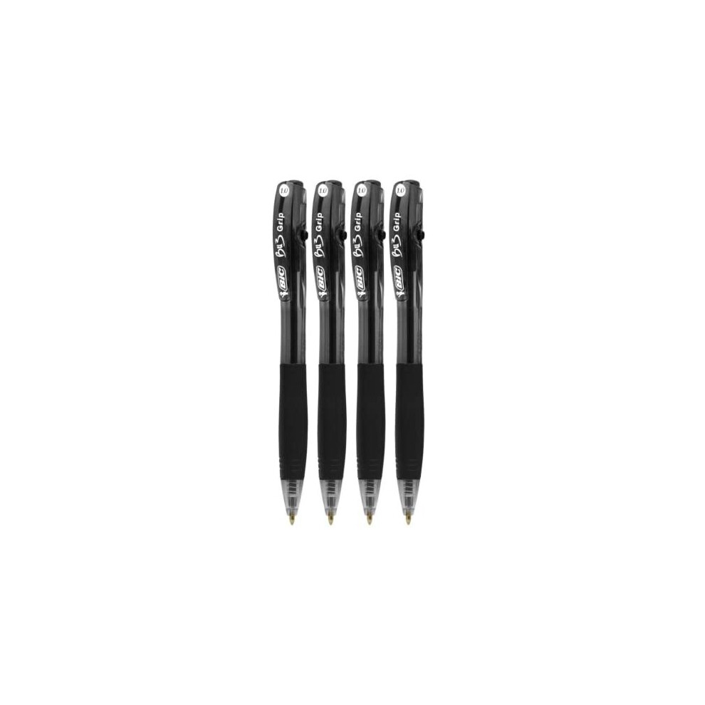 Bic Bu3 Grip 1.0 Black Retractable Ball Pen 4 Pack Stationery