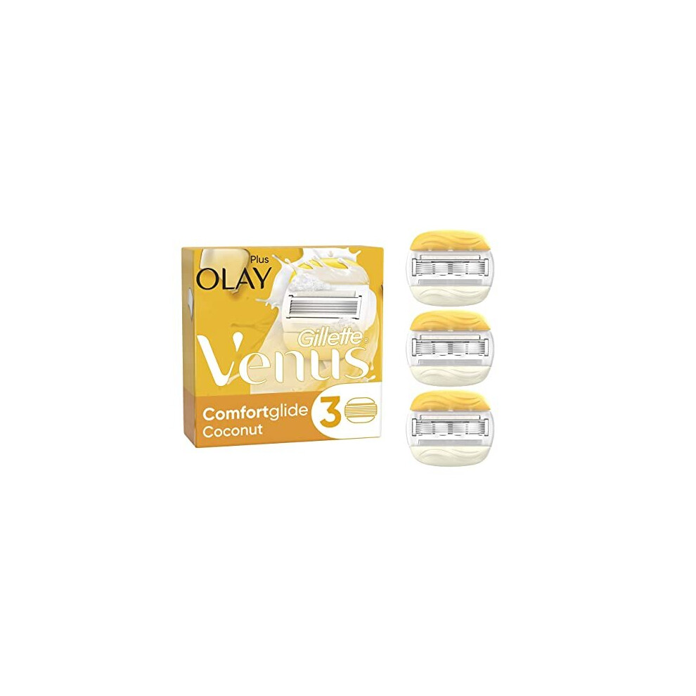 Gillette Venus ComfortGlide Coconut with Olay Razor Blades Women, Pack of 3, 2-In-1 Razor Blade Refills with Moisture Bars