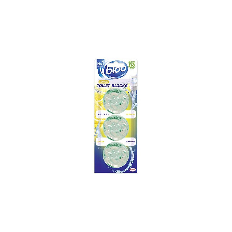 Bloo In Cistern Triple Blocks Citrus Zest with Long Lasting Anti-Limescale Cleaning, Foaming & Clear Water - 3 x toilet blocks