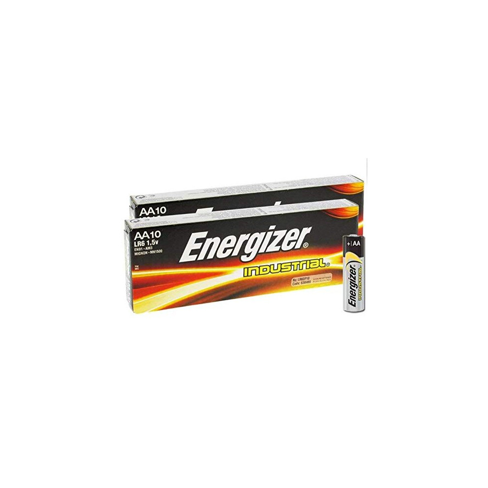 20 x Energizer LR6 AA Industrial EN91 Size MN1500 Power Seal Battery 1.5 V Everyday Alkaline General Purpose Long-lasting Genuine Industrial Batteries