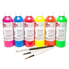Scola 6 x 300ml Fluorescent Neon Assorted Colours Textile Fabric Paint Set