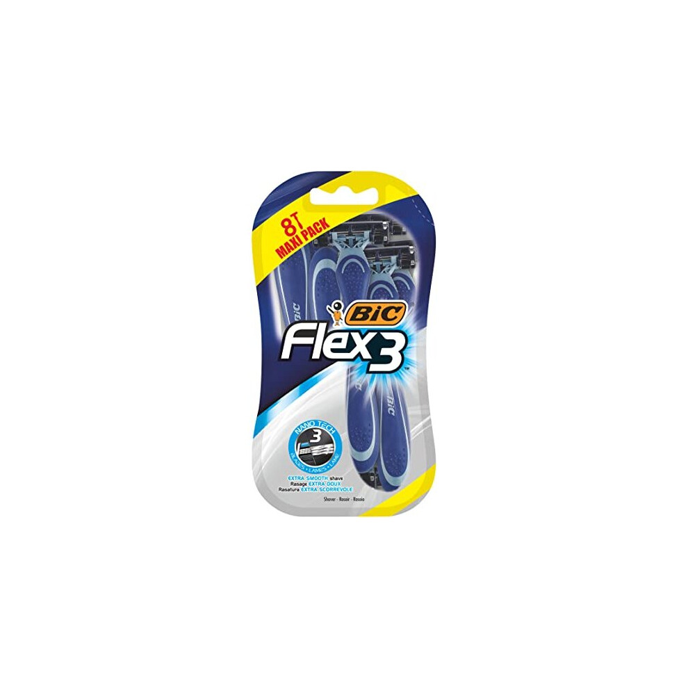 Bic Flex 3 Comfort Men's Razors, Pack of 8 - with Three Movable-Blade Razors and Lubricating Strips for an Extra Smooth Shave-image-OPC-PB8PV6S-NEW