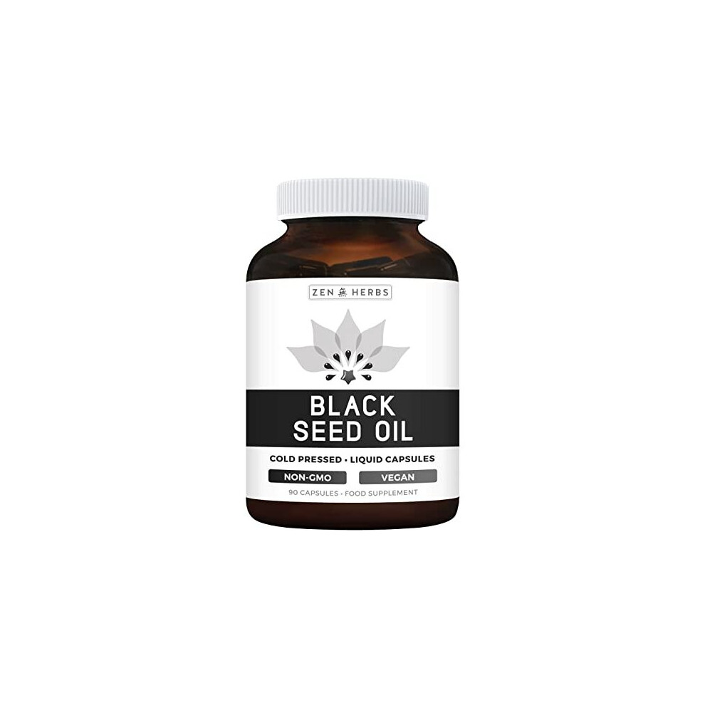 Zen Herbs Black Seed Oil Softgel Capsules (Non-Gmo & Vegetarian) Made From Cold Pressed Nigella Sativa Producing Pure Black Cumin Seed Oil - 500Mg 90 Capsules