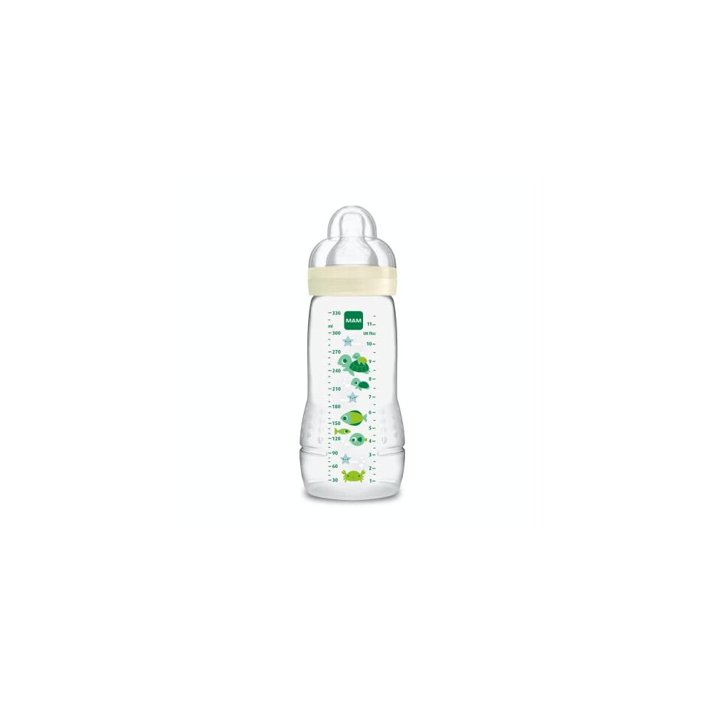 MAM Easy Active 2nd Age Bottle, 330ml - 6+ Months - X-Flow Teat, Ultra-Fast Speed - White