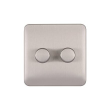Schneider Electric Lisse Screwless Deco - Double Universal 2 Way Dimmer Light Switch, 250W/VA, GGBL6022CSSS, Stainless Steel