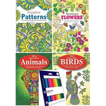 Martello Set of 4 Anti-Stress Adults Relaxing Art Therapy Colouring Book with 48 Designs per Book - Also Includes 22 Pack of Premium Colouring Pencils