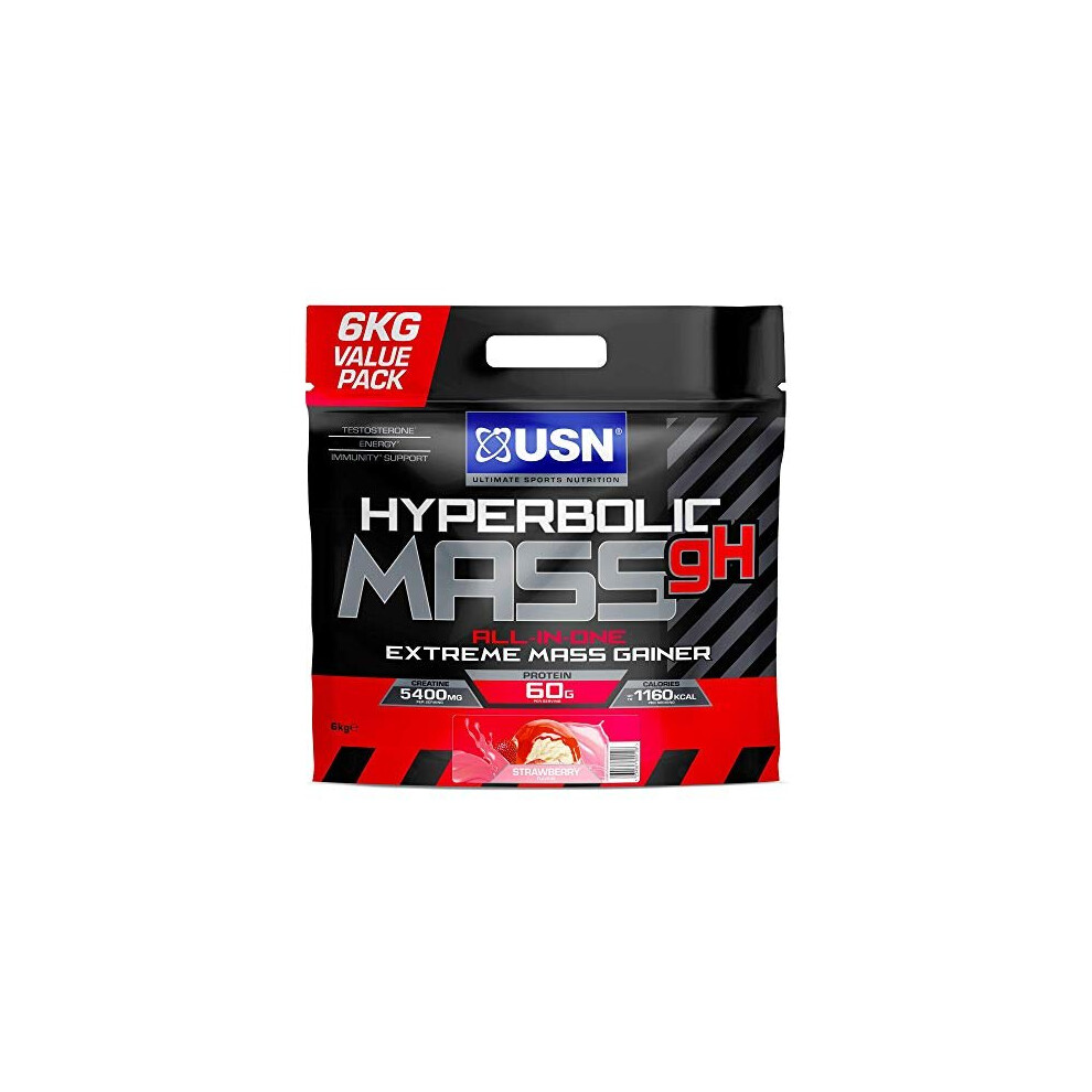 USN Hyperbolic Mass Strawberry 6kg: High Calorie Mass Gainer Protein Powder for Fast Muscle MassâWeight Gainer, With Added Creatine and Vitamins