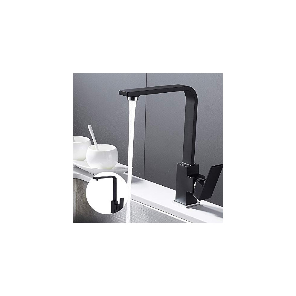 Kitchen Sink Taps Mixer Modern Design Single Lever Monobloc Tap Black Swivel Spout Hot and Cold Faucet (Black)