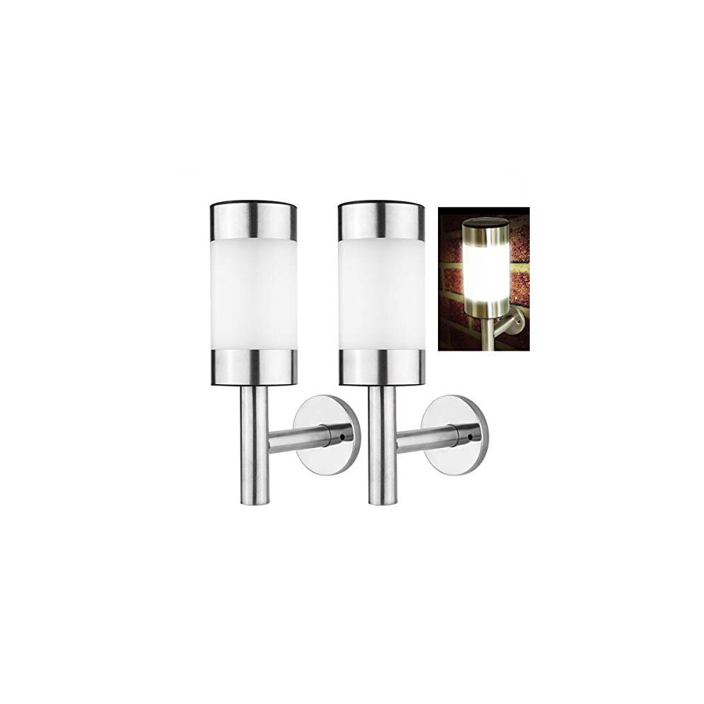 2pcs Stainless Steel LED Solar Power Wall Mount Light Outdoor Garden Yard Sensor Lamp