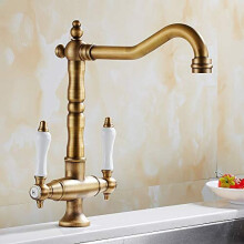 Traditional Kitchen Sink Mixer Tap Double Handle Solid Brass Kitchen Tap Antique Bronze Brass Georgian Classic Faucet