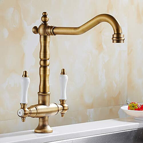 Traditional Kitchen Sink Mixer Tap Double Handle Solid Brass Kitchen Tap Antique Bronze Brass Georgian Classic Faucet