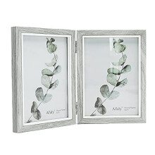 Afuly 7x5 Photo Frame Double Picture Frames Grey Wood Grain, hold 2 Picture Free Standing for Family Friends Wedding Gifts