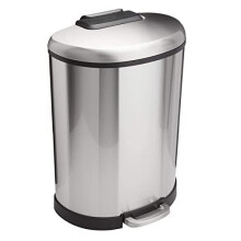 Amazon Basics 50L Pedal Pedal Rubbish Waste Bin D-Shaped Stainless Steel Dustbin