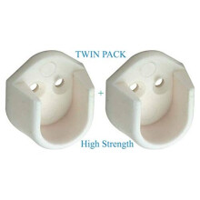 2 x White Rail End Supports Brackets for use with Oval Wardrobe Rail Poles 15mm