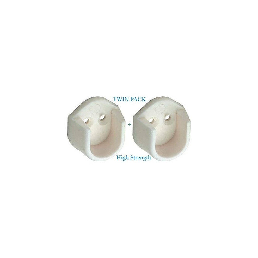 2 x White Rail End Supports Brackets for use with Oval Wardrobe Rail Poles 15mm