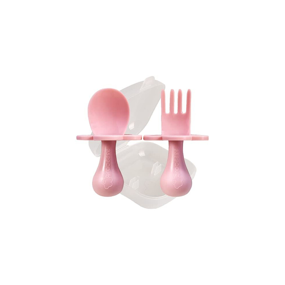 Baby And Toddler Self-Feeding Utensils – Spoon And Fork Set For Baby-Led Weaning – Made Of Non-Toxic Plastic – Featuring Protective Grabease