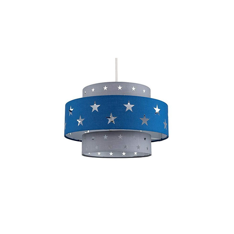MiniSun Modern Blue & Light Grey Cut Out Star Design Cylinder Ceiling Pendant Light Shade