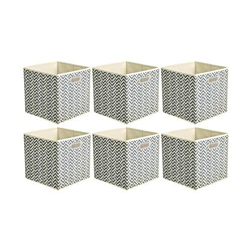 Amazon Amazon Basics Collapsible Fabric Storage Cubes with Oval Grommets - 6-Pack, Chevron - Grey
