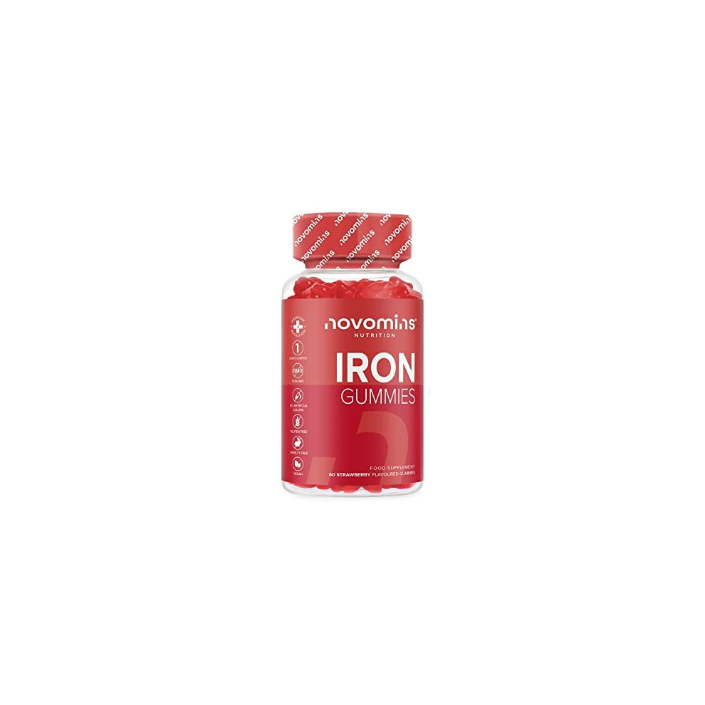 Novomins Vitamin C - Iron Gummies - Vitamin C Gummies - Chewable Vitamin C - High Strength Strawberry Flavoured Supplement - Vitamin C Nutrition - Made By