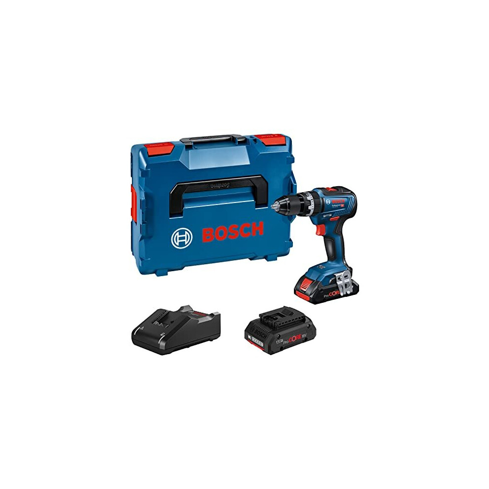 Bosch GSB 18V-55 Professional Cordless Hammer Drill with 2X 4.0 Ah ProCore Batteries, 18 Volt System, Masonry Drill Diameter 10 mm, in L-Boxx