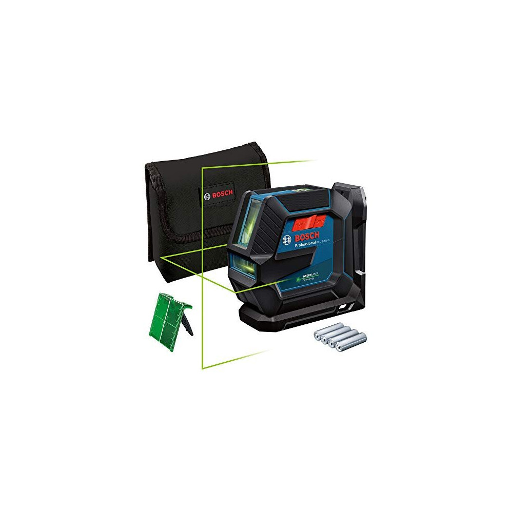Bosch Professional Laser Level GLL 2-15 G (green laser, interior, LB 10 mount, visible working range: up to 15m, 4x AA battery, in cardboard box)