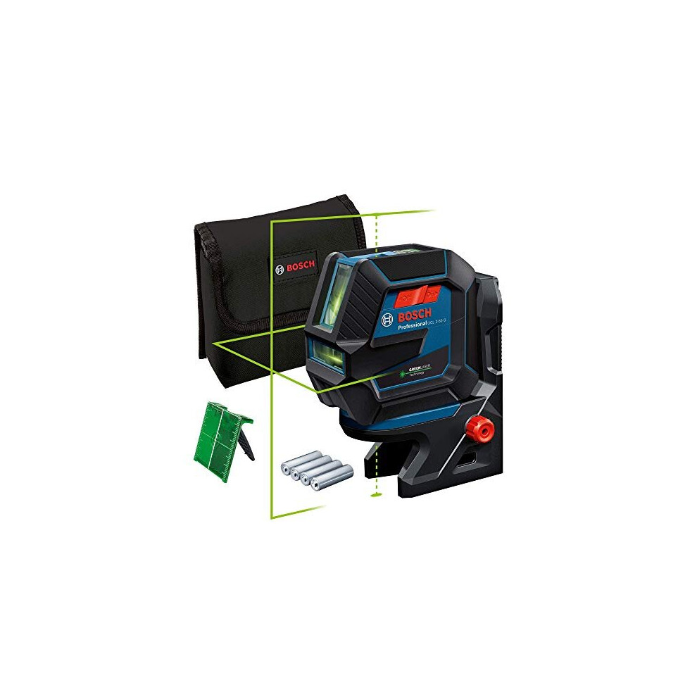 Bosch Professional Laser Level GCL 2-50 G (green laser, RM 10 mount, visible working range: up to 15m, 4x AA battery, in cardboard box)
