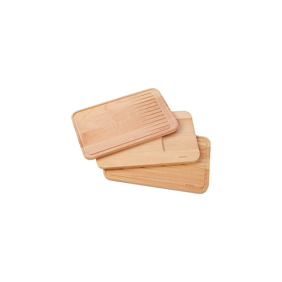 Brabantia 3 Piece Wooden Chopping Board Set (Beech Wood) Multipurpose Vegetables, Bread & Meat/Fish Cutting Boards, Brown, (40 x 25 x 6cm)